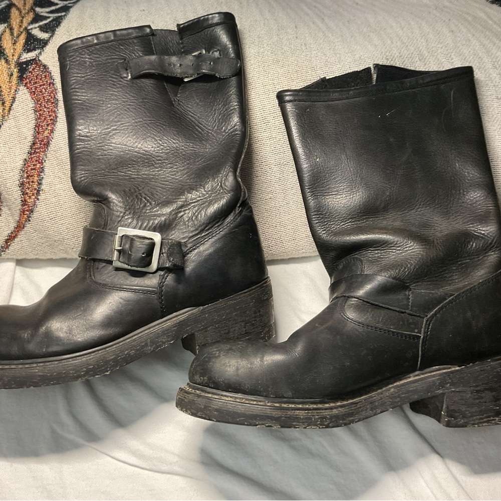 Sears brand Black Leather Steel Toe Biker Riding Boots ladies sz 10 pre owned